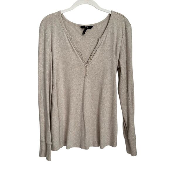 Vintage BCBG Paris Beige Long Sleeve Cotton Blend Henley Top Women's XL - Picture 1 of 6